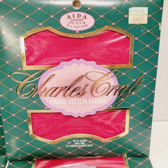 4 Charles Craft Cross Stitch Fabric Aida & Fiddlers 14 ct 2 Blue 2 Red Cotten - Picture 2 of 4